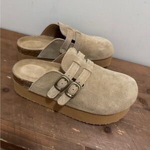 Project Cloud Tan Suede Platform Clogs 7